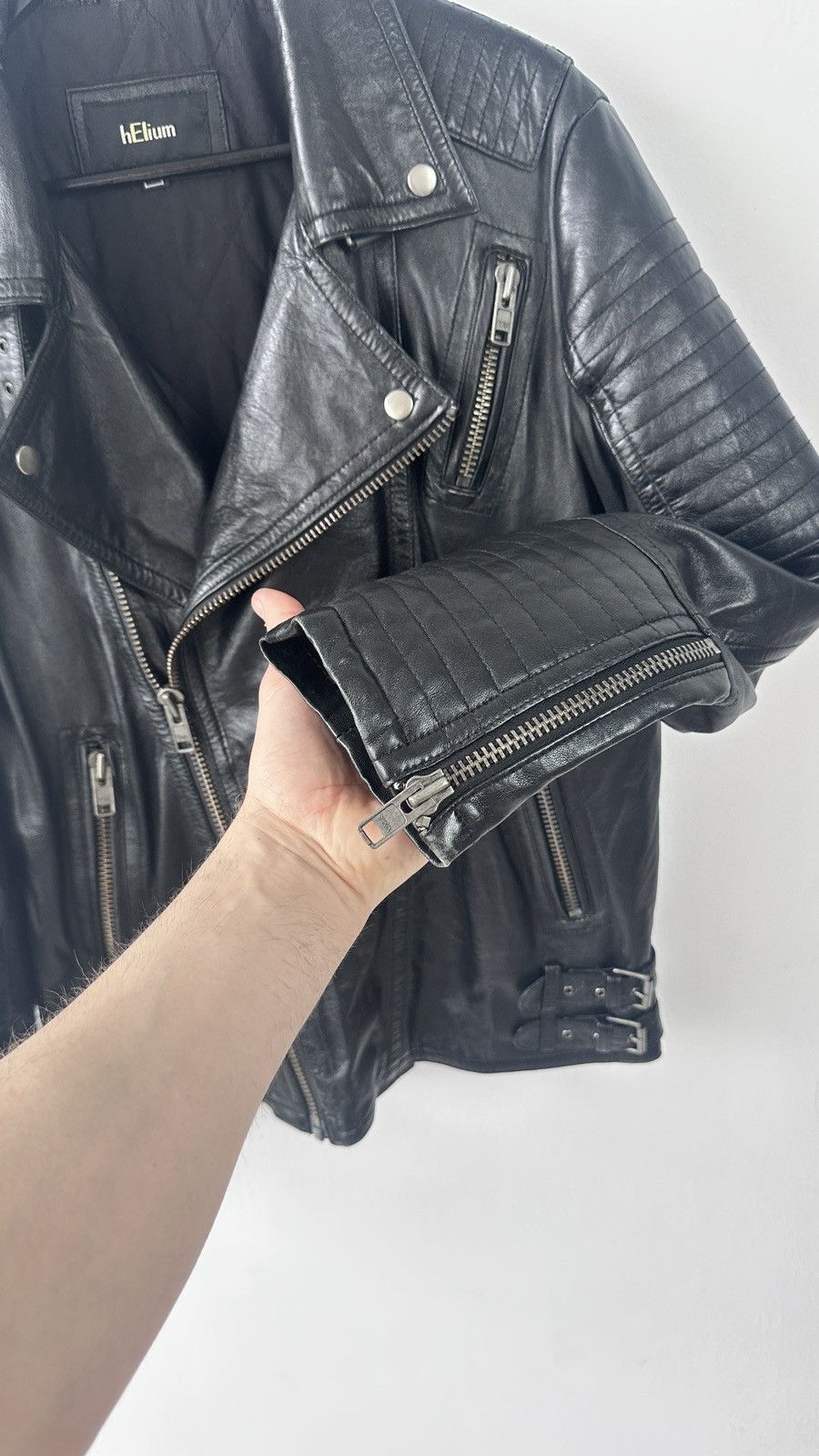 Other HELIUM Real Leather Biker Jacket Quilted Moto Biker Coat Size US L / EU 52-54 / 3 - 8 Thumbnail