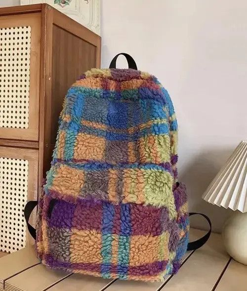 Japanese Brand Backpack Wool Unisex Fluffy Plush Rainbow Size ONE SIZE - 2 Thumbnail