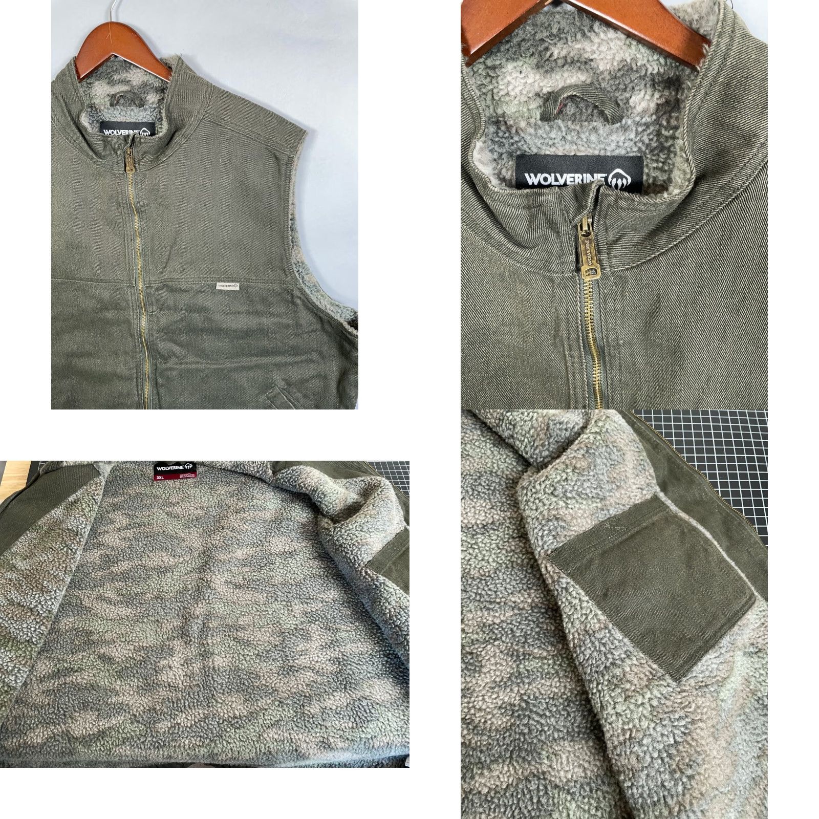 Olive Wolverine Sherpa Lined Zip Up Denim Vest Adult 3XL Olive Green Camo Lining Size US XXL / EU 58 / 5 - 8 Thumbnail