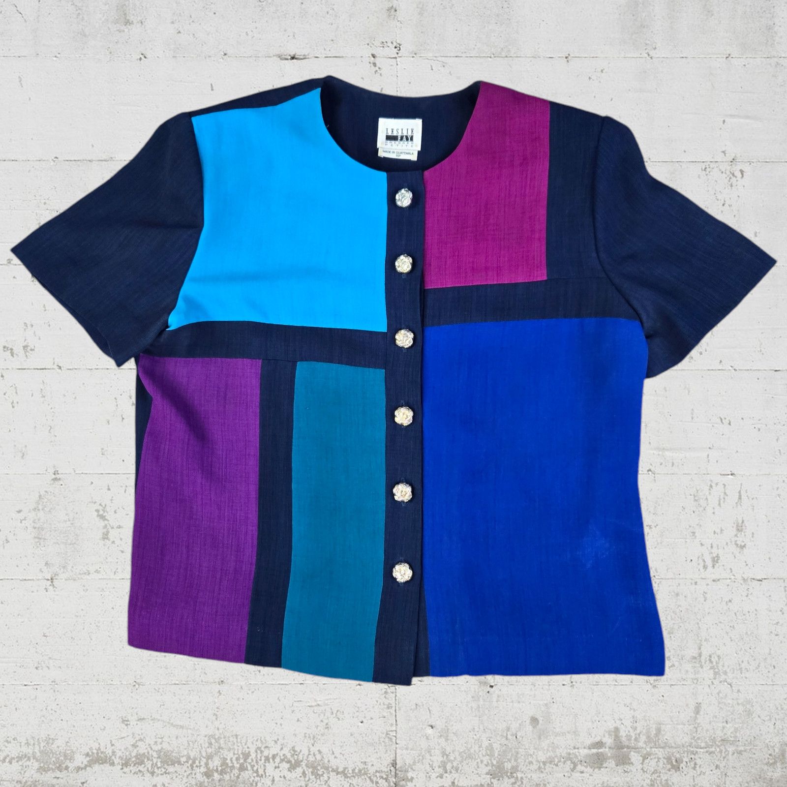 Vintage 80s Vintage Retro Blue Purple Blazer Size 16P Size XXL / US 16-18 / IT 52-54 - 2 Thumbnail