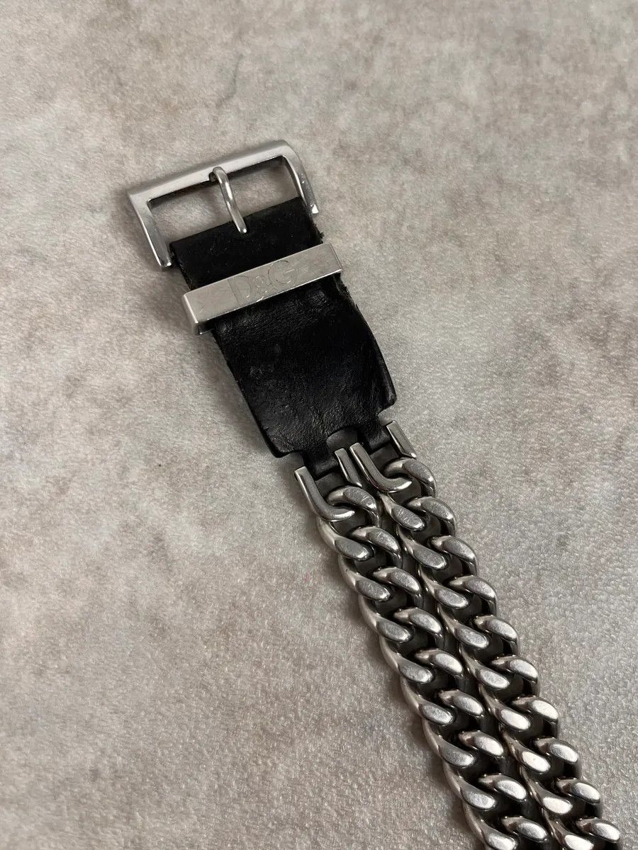 Dolce & Gabbana 2000s Dolce & Gabbana Chain Black Leather Bracelet Size ONE SIZE - 5 Thumbnail