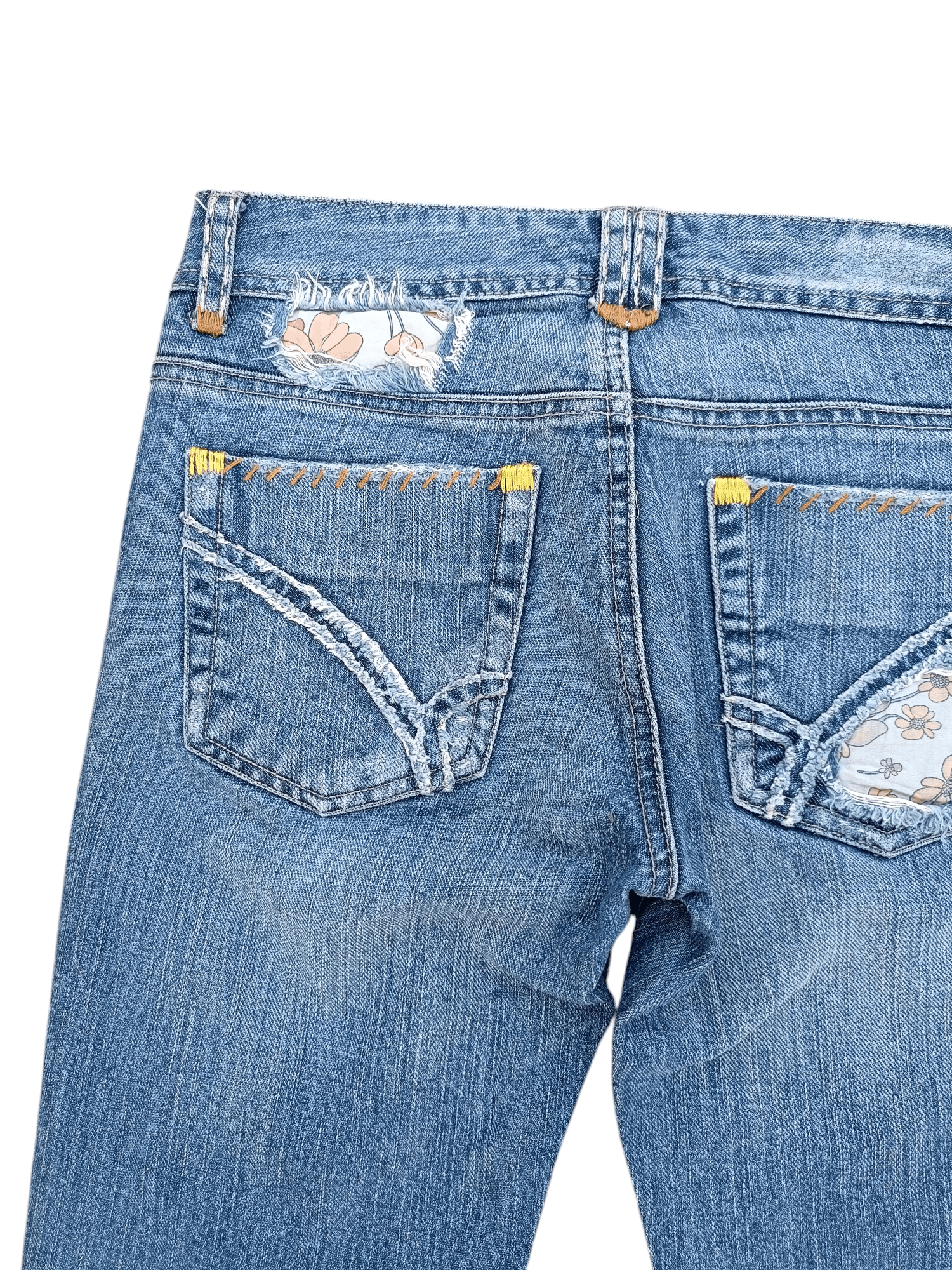 Japanese Brand FLARED ⚡️ Back Number Floral Distressed Faded Bootcut Denim Size US 30 / EU 46 - 18 Thumbnail