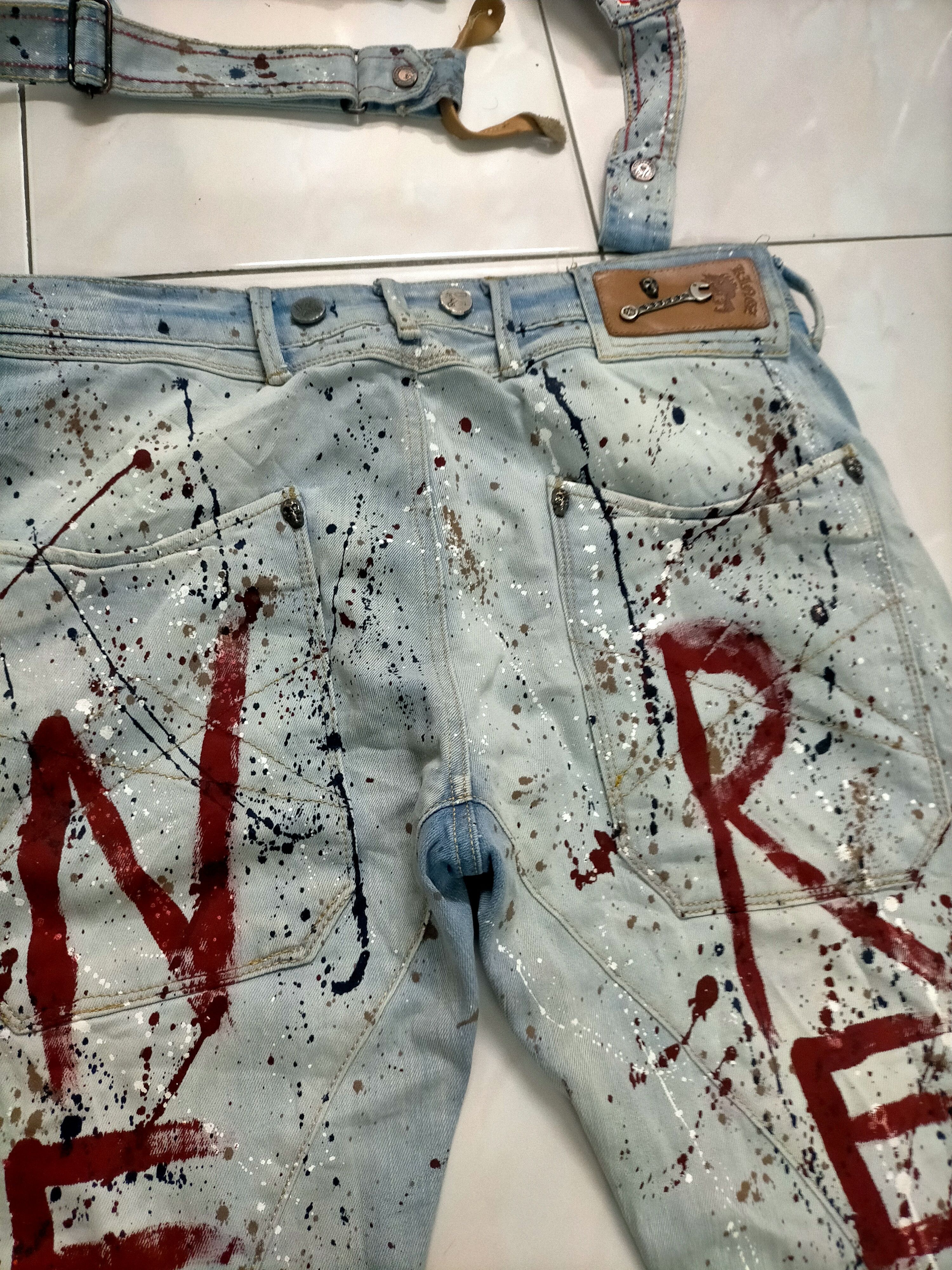 If Six Was Nine × Japanese Brand × Le Grande Bleu (L.G.B.) 🔥Rare Splatter Kingz Art Denim Crazy Design Size US 35 - 2 Thumbnail