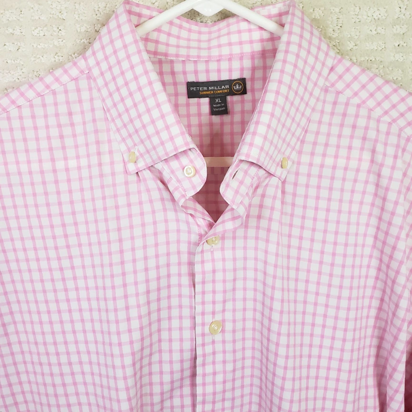 Peter Millar VINTAGE? No. Peter Millar Summer Comfort Pink Check Shirt XL Mens Long Sleeve Button-Up Dress Shirt Size 46R - 3 Thumbnail