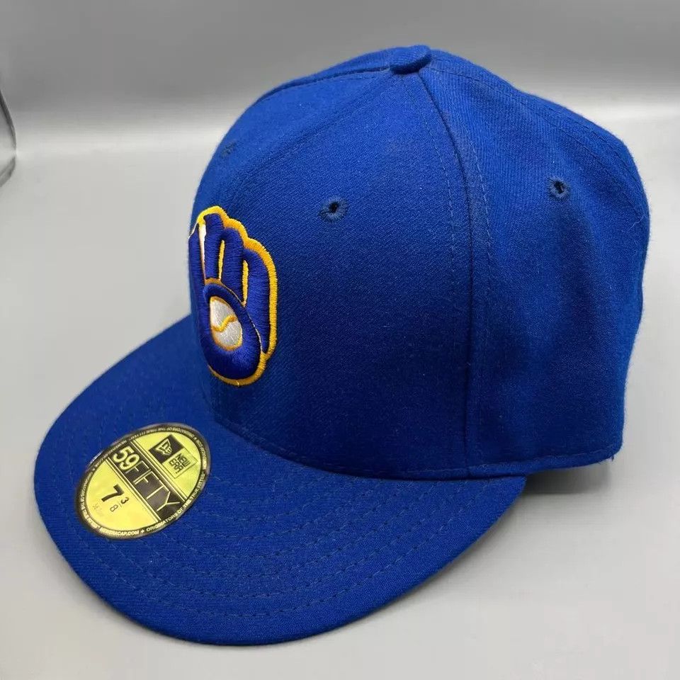 New Era Milwaukee Brewers Hat Men 7 3/8 59Fifty New Era Fitted Cap Size ONE SIZE - 2 Thumbnail