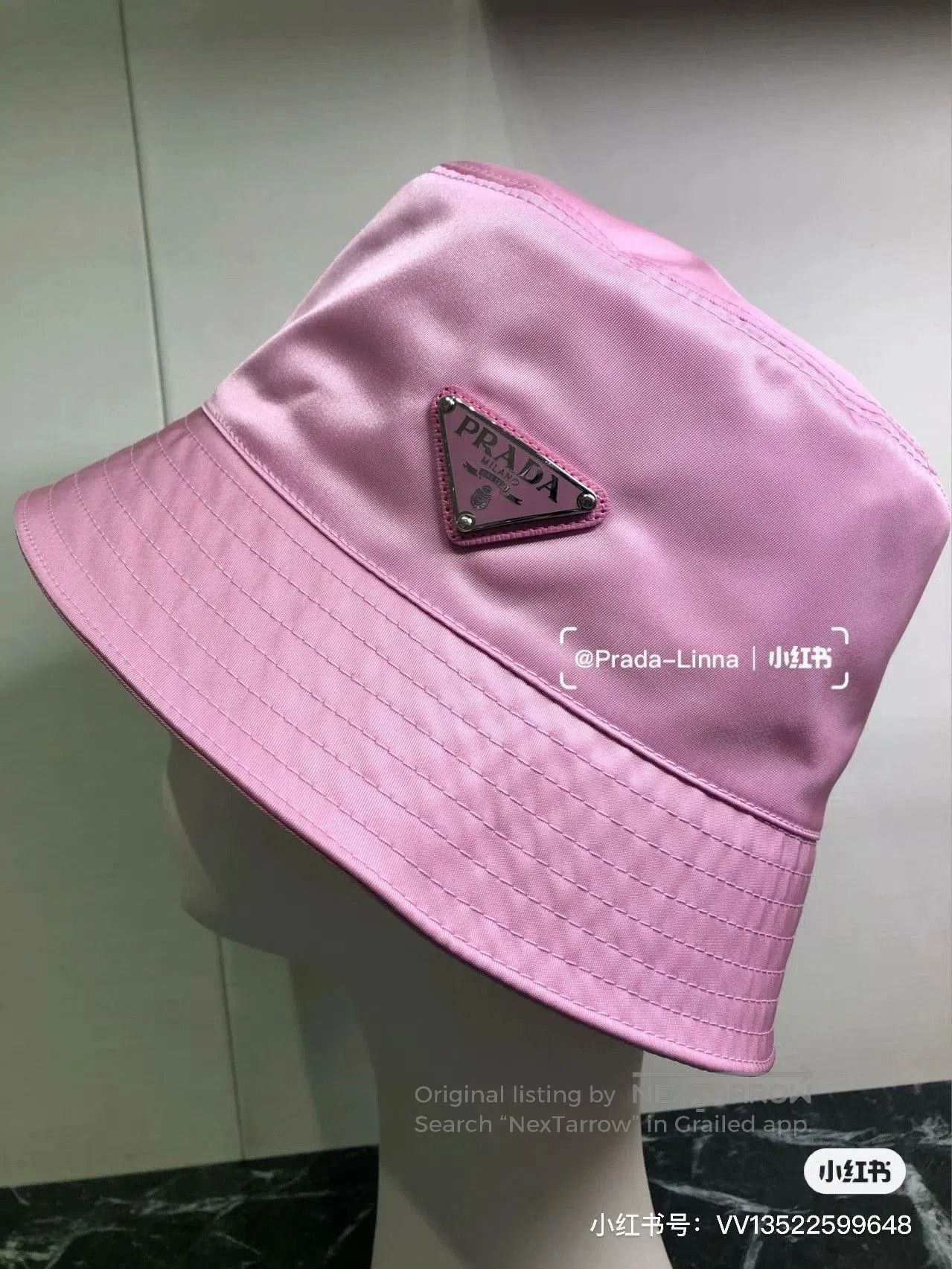 Prada Prada Pink Triangle Logo Bucket Hat. Size ONE SIZE - 7 Thumbnail