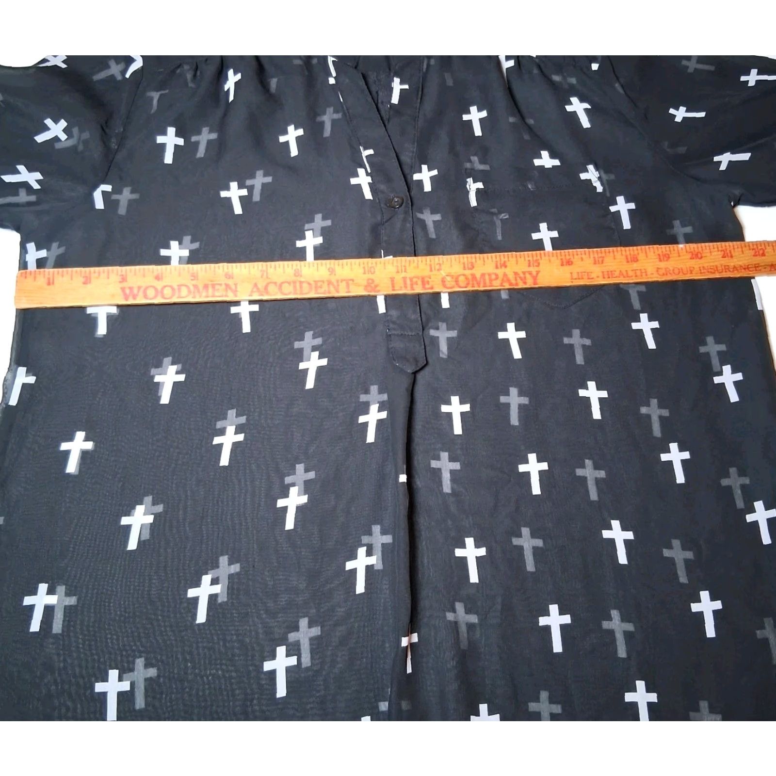 Vintage VINTAGE Emo Holy Cross Blouse XL Black Sheer Roll Tab Sleeve Henley Button Ladies Long Sleeve Gothic Casual Womens Size XL / US 12-14 / IT 48-50 - 3 Thumbnail