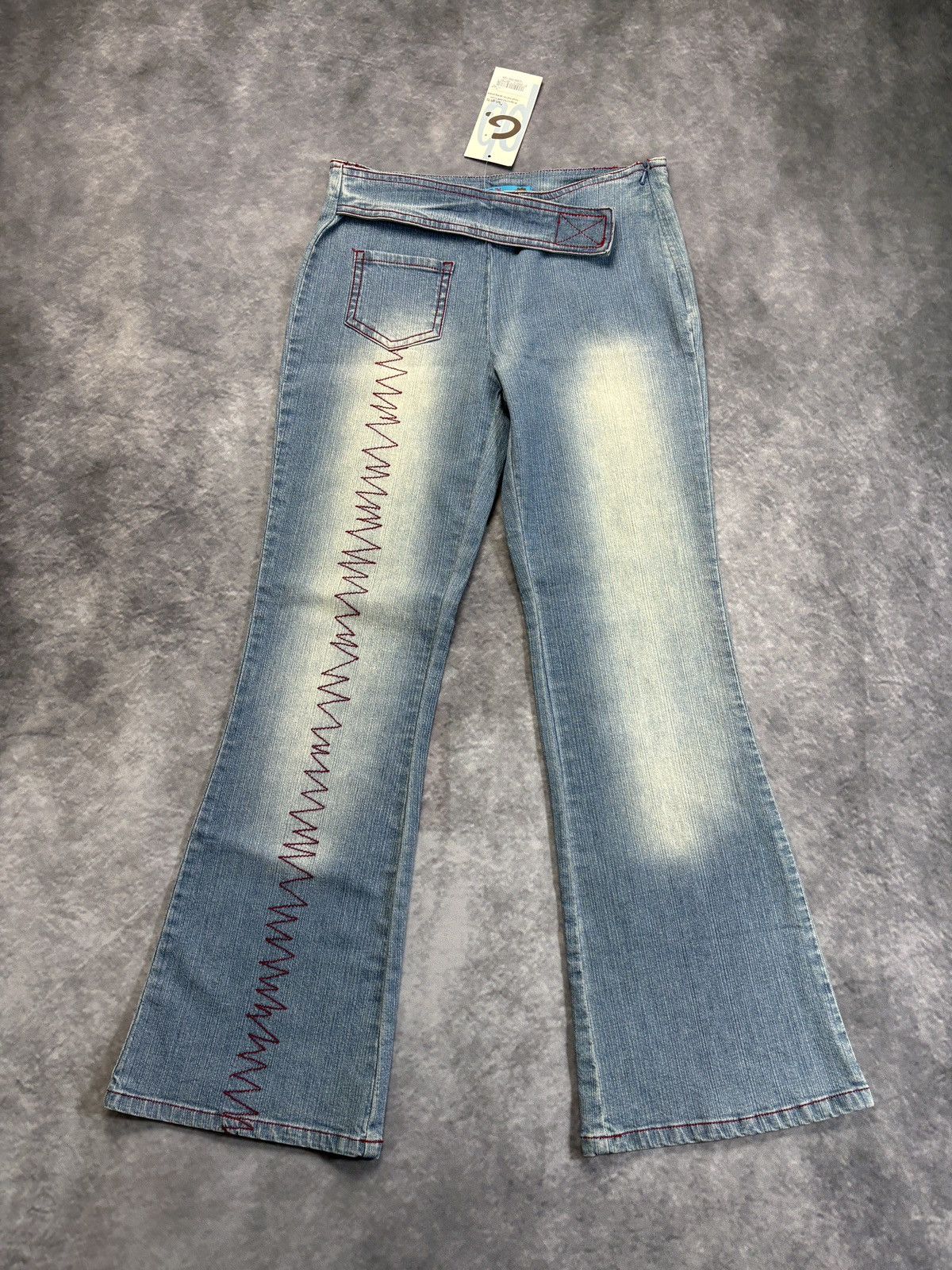 Jean × Other × Vintage NOS 2000s Jeans Belted Contrast Stitch France Y2K Low Waist Size 26" / US 2 / IT 38 - 10 Thumbnail