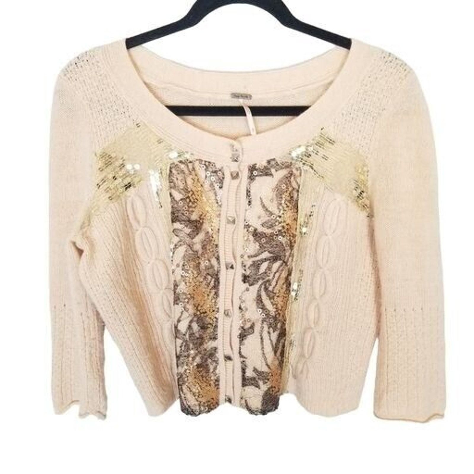 Free People Free People Crop Sweater Cardigan Fairycore Wool Sequin Size S / US 4 / IT 40 - 1 Thumbnail