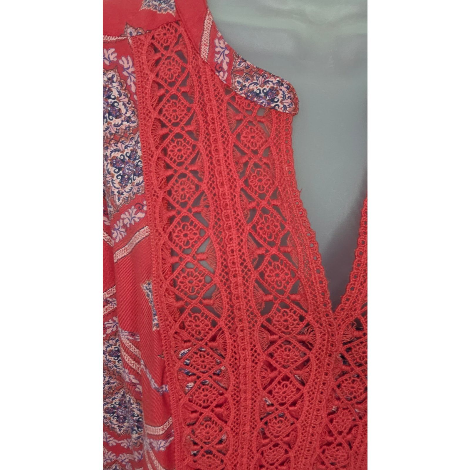 Other Vintage America Boho Peasant Blouse Red Embroidered Lace Size XL / US 12-14 / IT 48-50 - 9 Thumbnail