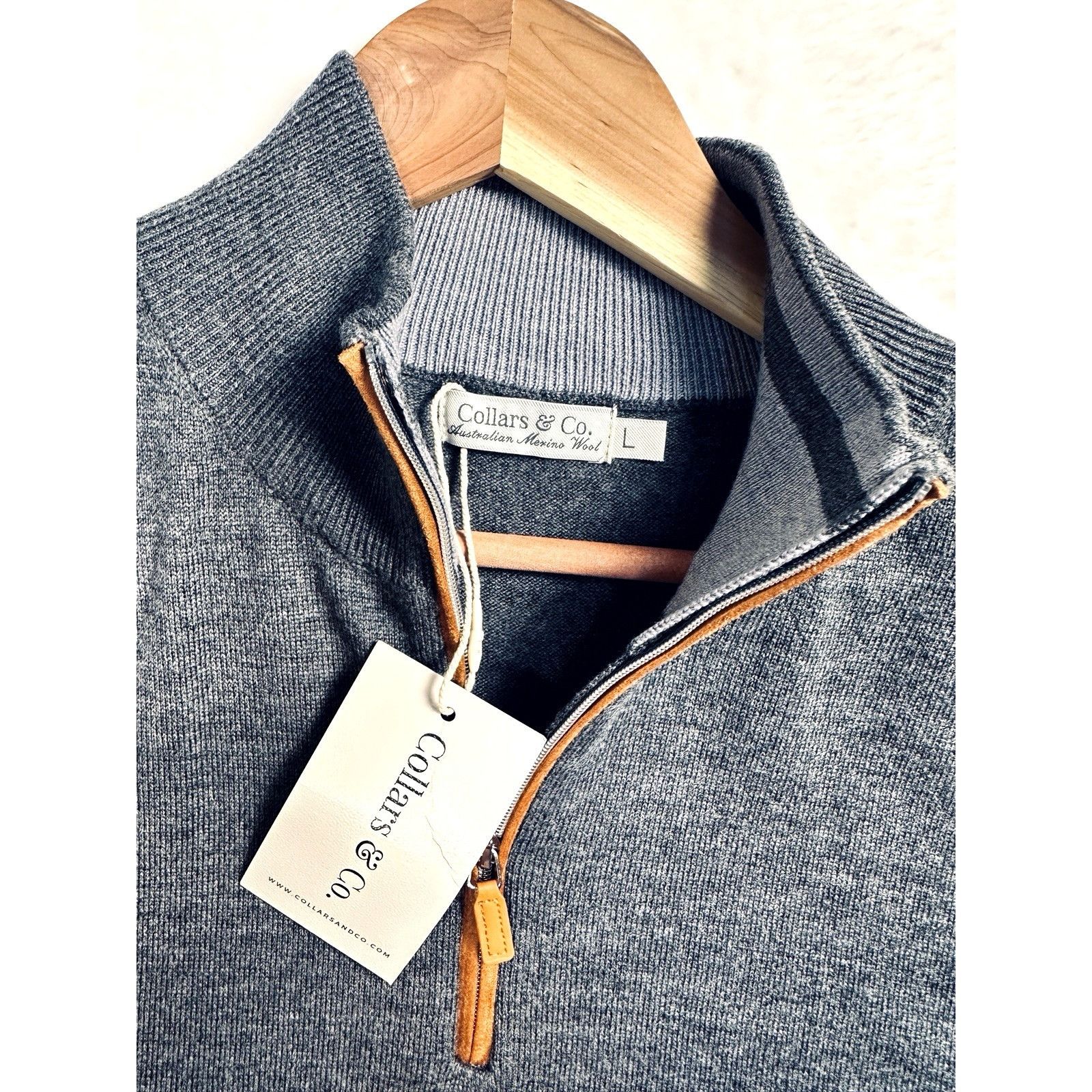 Other Collars & Co Australian Merino Wool Quarter Zip Sweater Gray Size US L / EU 52-54 / 3 - 6 Thumbnail