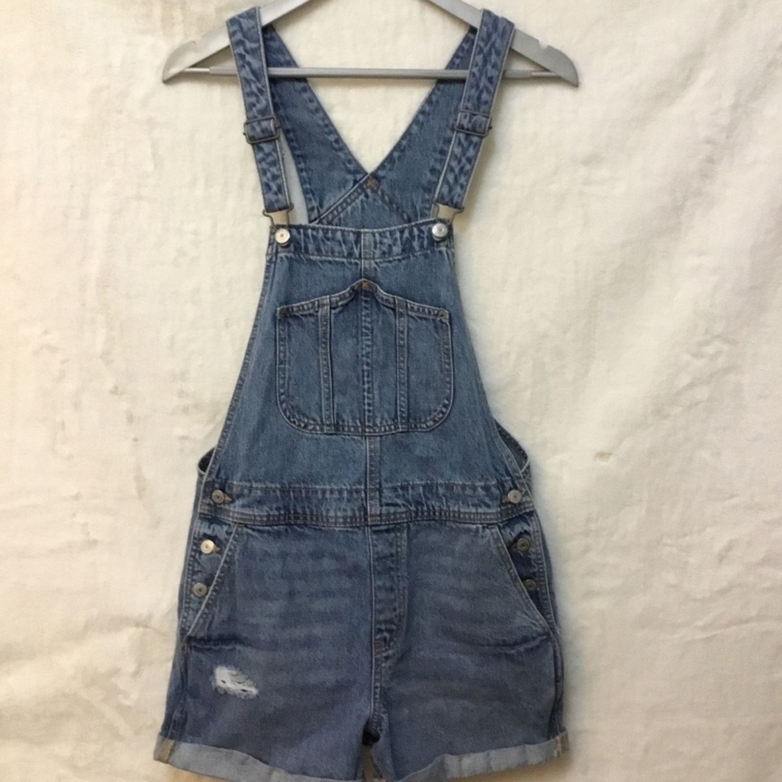 Old Navy Old Navy Blue Distressed Denim Overalls Rompers Size 32" / US 10 / IT 46 - 1 Thumbnail