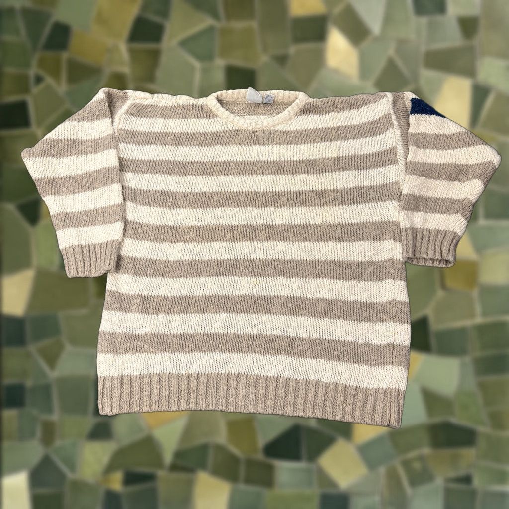 Vintage VINTAGE J.G. HOOK Sweater Women S Beige Linen Knit Striped Crew Neck 90s Nautical Womens Size S / US 4 / IT 40 - 1 Thumbnail