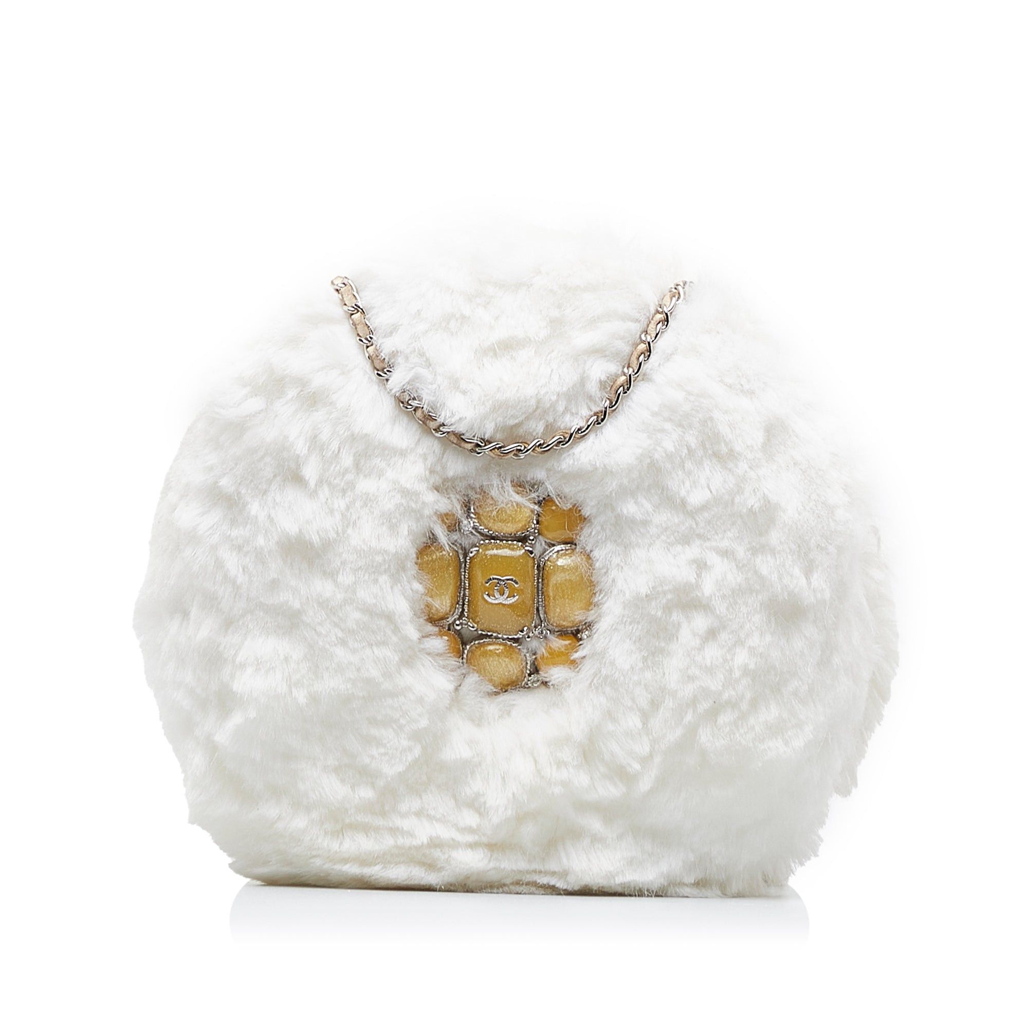 Chanel Chanel CC Crystal Embellished Faux Fur Round Crossbody White Size ONE SIZE - 1 Thumbnail