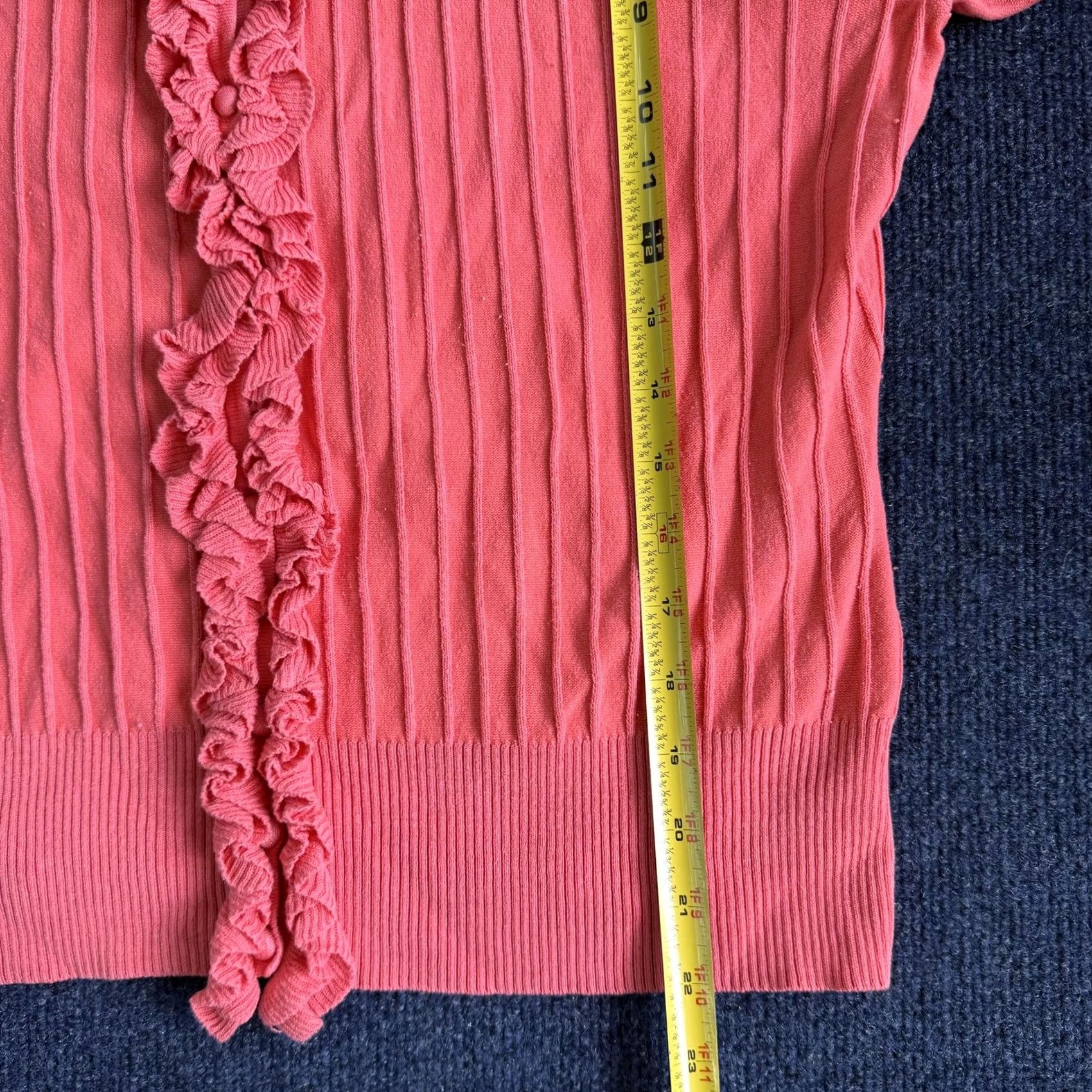 Pinko Kenar Cardigan Sweater Womens Large Pink Ruffle Trim Scoop Neck 3/4 Sleeve Knit Size L / US 10 / IT 46 - 6 Thumbnail