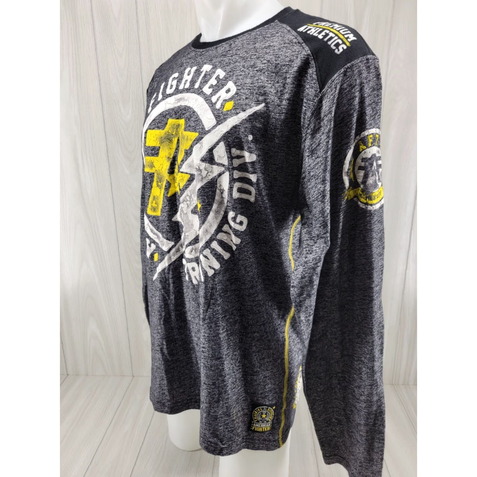 Vintage American Fighter Shirt Long Sleeve Mens XL Gray Yellow MMA Y2kXS? Size US XL / EU 56 / 4 - 2 Thumbnail