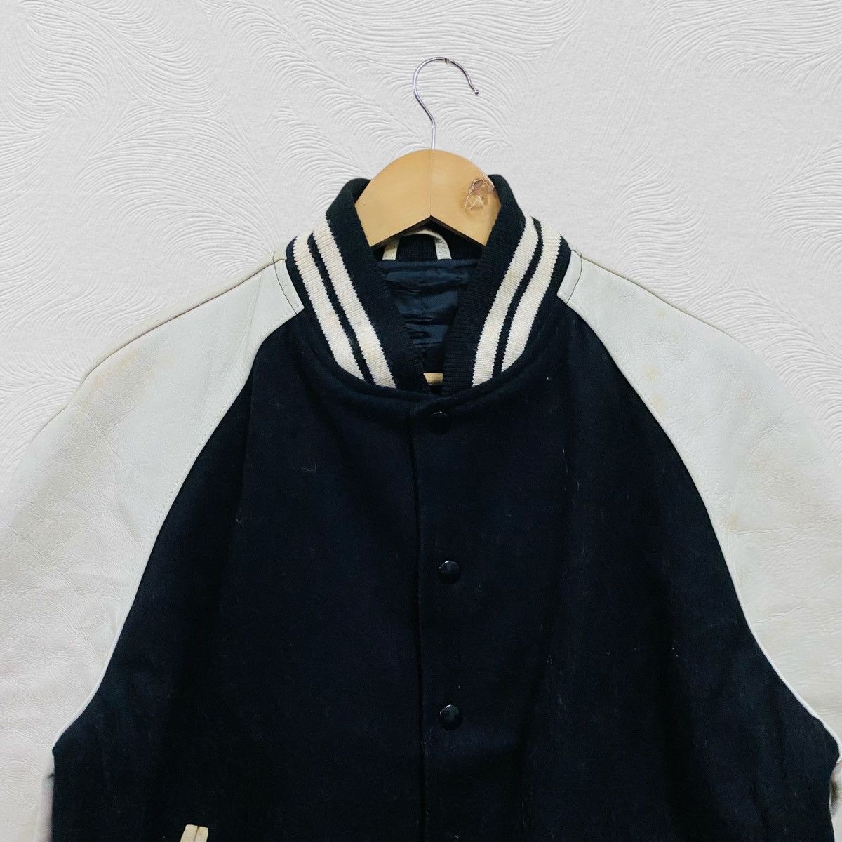 Vintage Vintage varsity jacket leather wool Size US XL / EU 56 / 4 - 3 Thumbnail