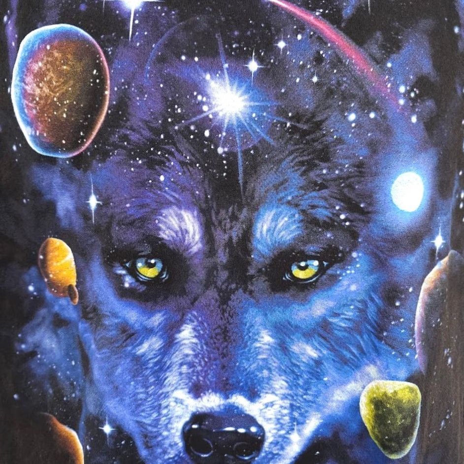Vintage Space Wolf T Shirt Mens Size Large Black Outer Space Universe Planets Nature Tee Size US L / EU 52-54 / 3 - 3 Thumbnail