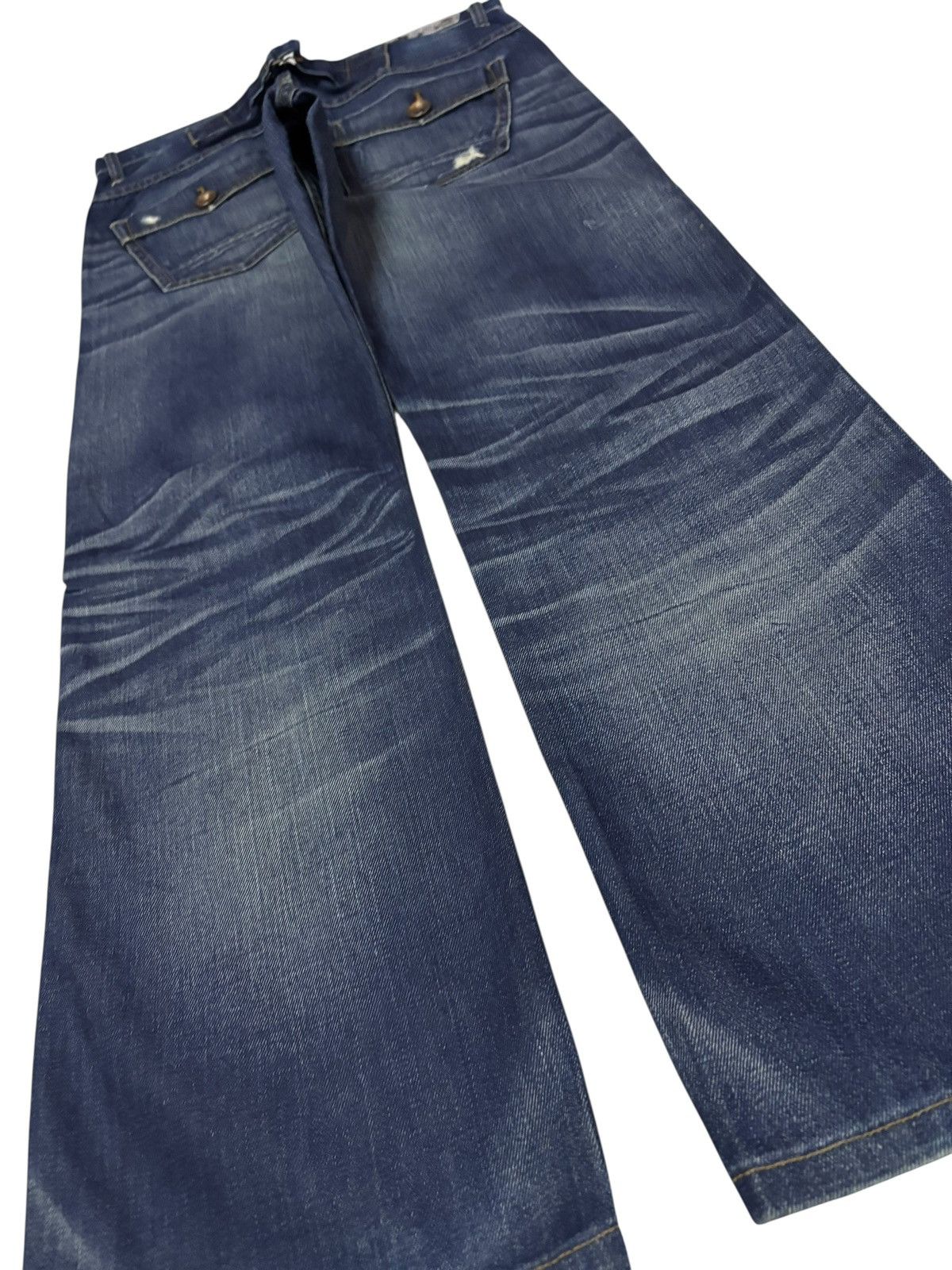 Japanese Brand Vtg Back Number Japan Buckle Whisker Faded Distress Jeans Size US 32 / EU 48 - 6 Thumbnail