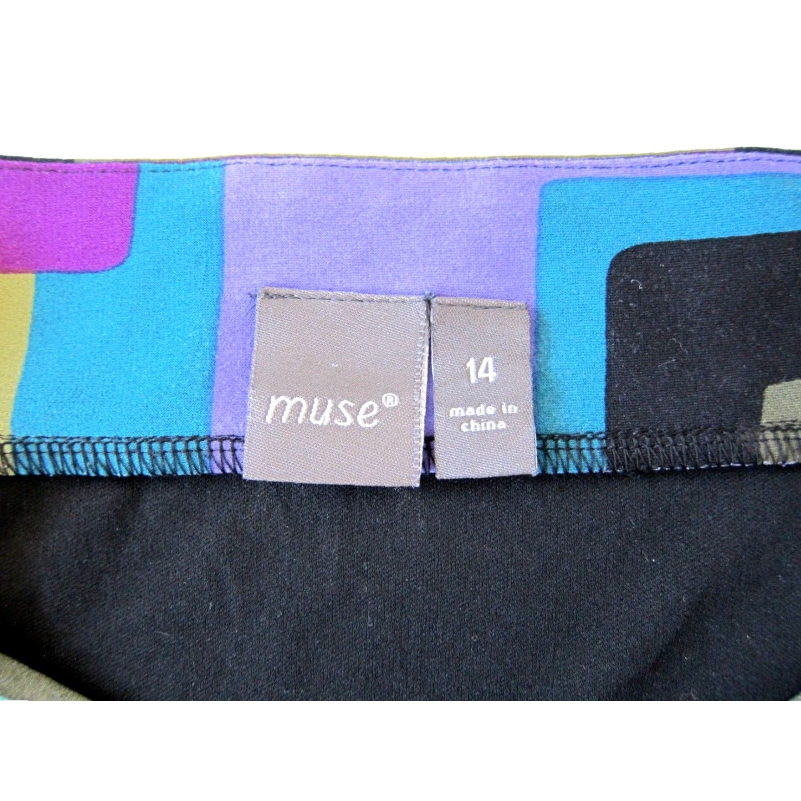 Vintage Muse Dress Geometric Stretch Boxy Empire Sheath Tunic Green Purple Black 14 Women Size XL / US 12-14 / IT 48-50 - 4 Thumbnail