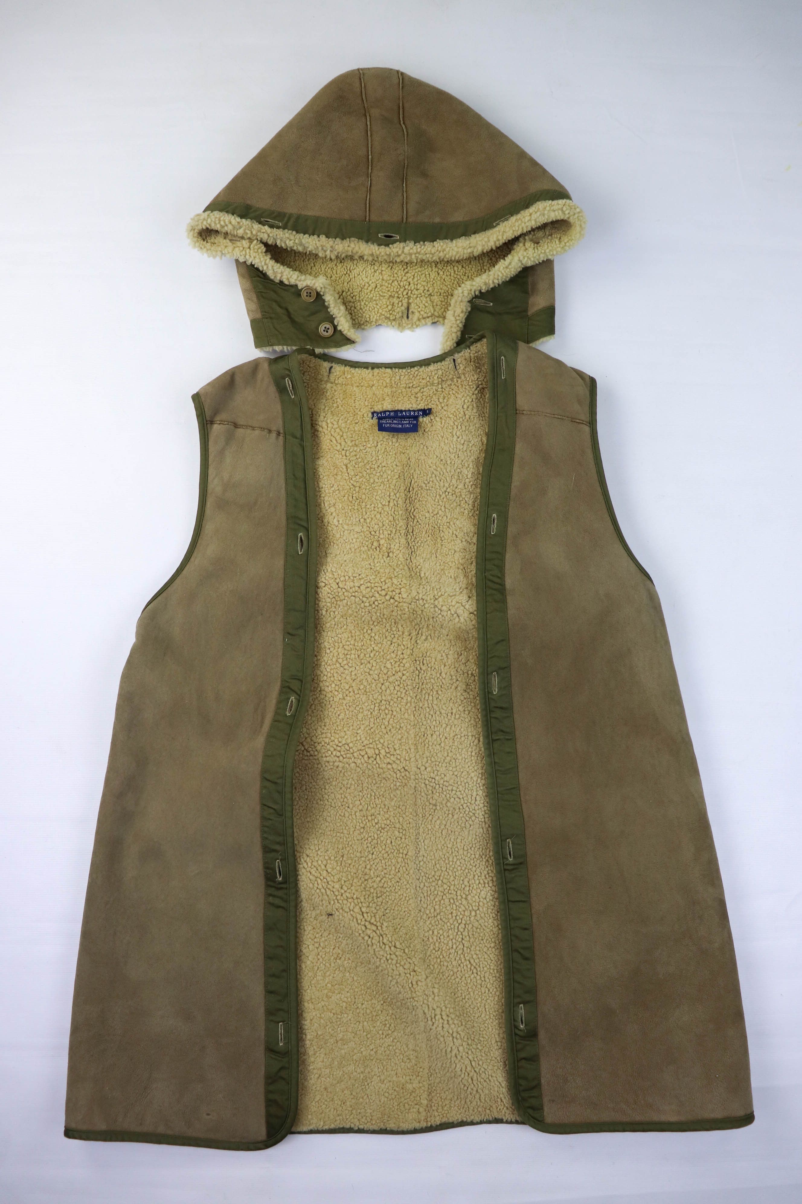 Ralph Lauren 90s Vintage Ralph Lauren Shearling Liner Green Belted Coat Size L / US 10 / IT 46 - 18 Thumbnail