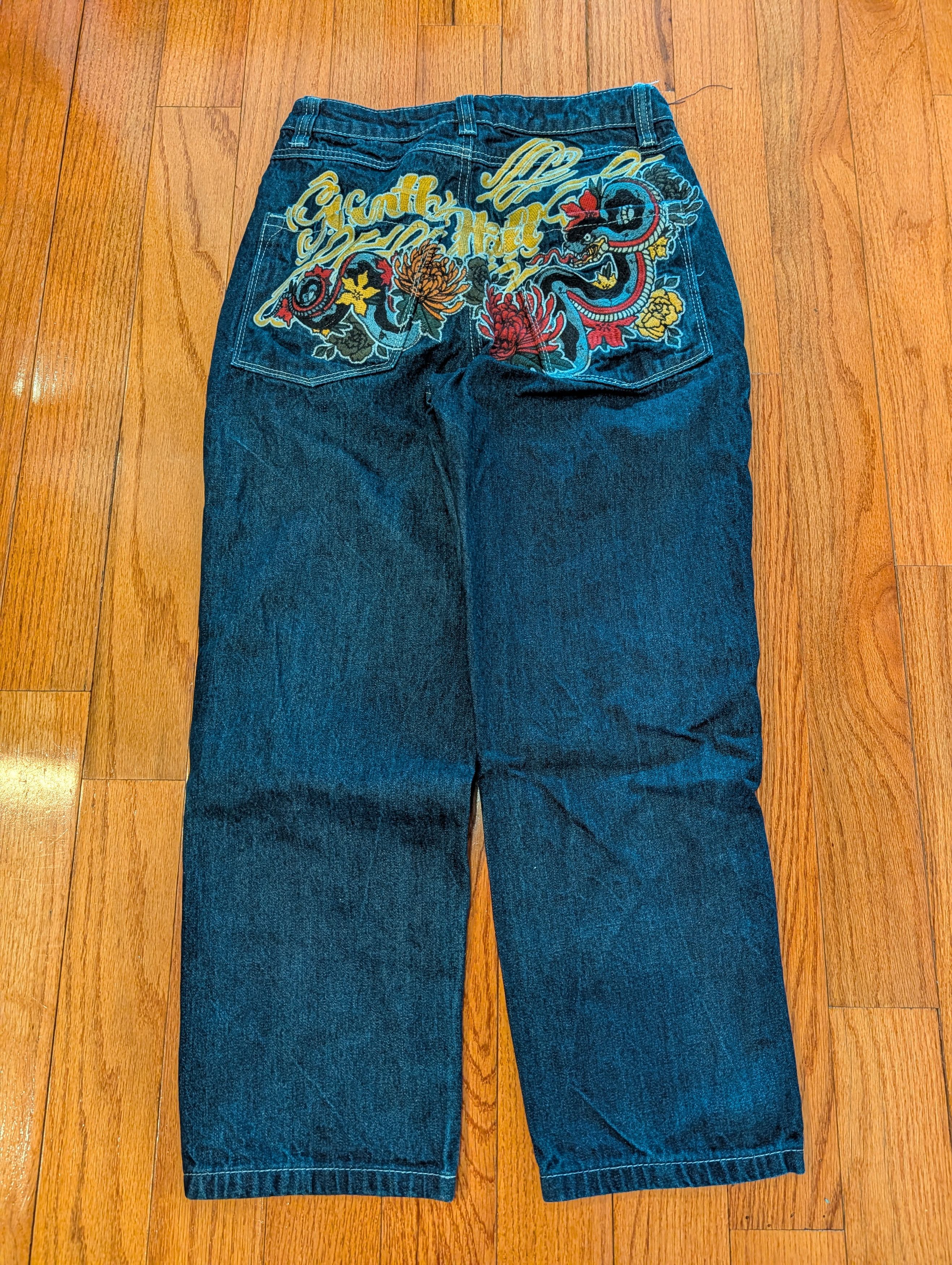 Ed Hardy × Urban Outfitters Opium Ed Hardy UO Exclusive Brown Tinted Denim  Dragon Jeans