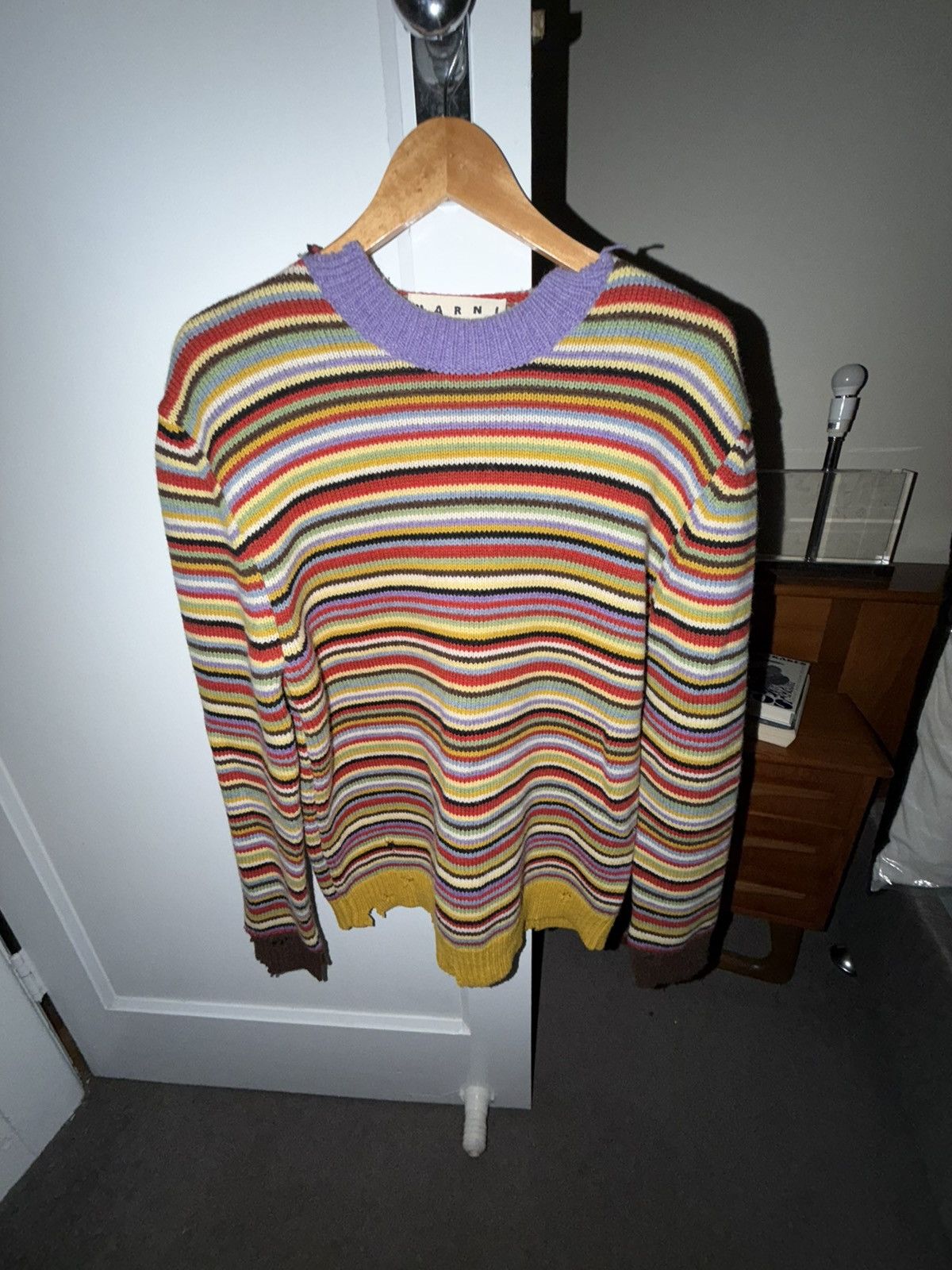 Marni Marni Multicolour Striped Distressed Knit Sweater Size US M / EU 48-50 / 2 - 3 Thumbnail
