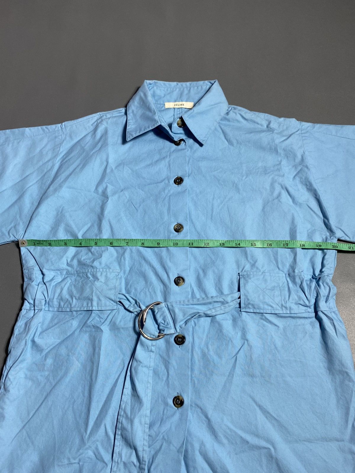 Celine CELINE Phoebe Philo Blue Cotton Silver d Ring Belt Shirt Size M / US 6-8 / IT 42-44 - 9 Thumbnail
