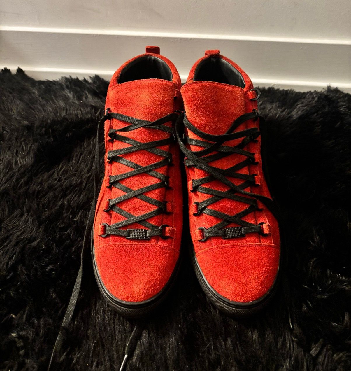 Balenciaga BALENCIAGA Arena Pavot Red Suede Black Trim Sneakers Size US 12 / EU 45 - 2 Thumbnail