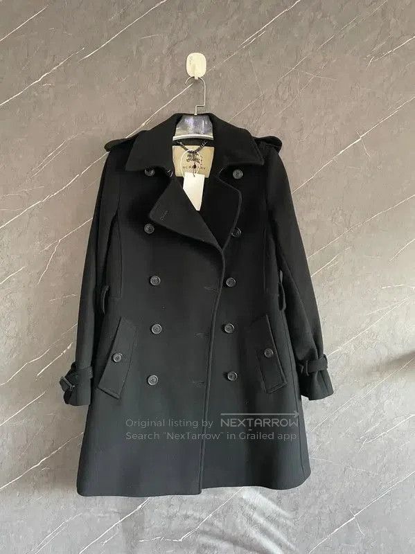 Burberry Women's Black Wool Trench Coat.