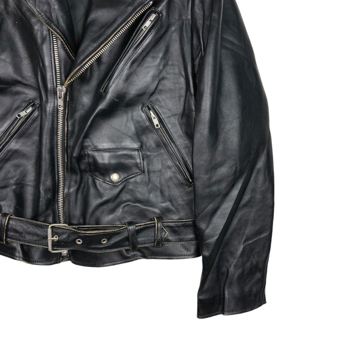A.P.C. 🔥VINTAGE BIKE LEATHER JACKET APC DOUBLE COLLAR ISSEY MIYAKE Size US M / EU 48-50 / 2 - 5 Thumbnail
