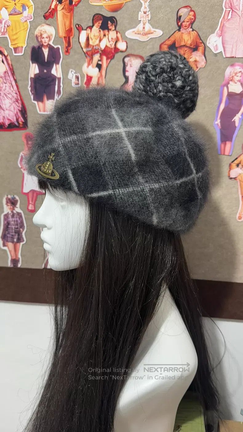 Vivienne Westwood Vivienne Westwood Gray Plaid Furry Beret Size ONE SIZE - 3 Thumbnail