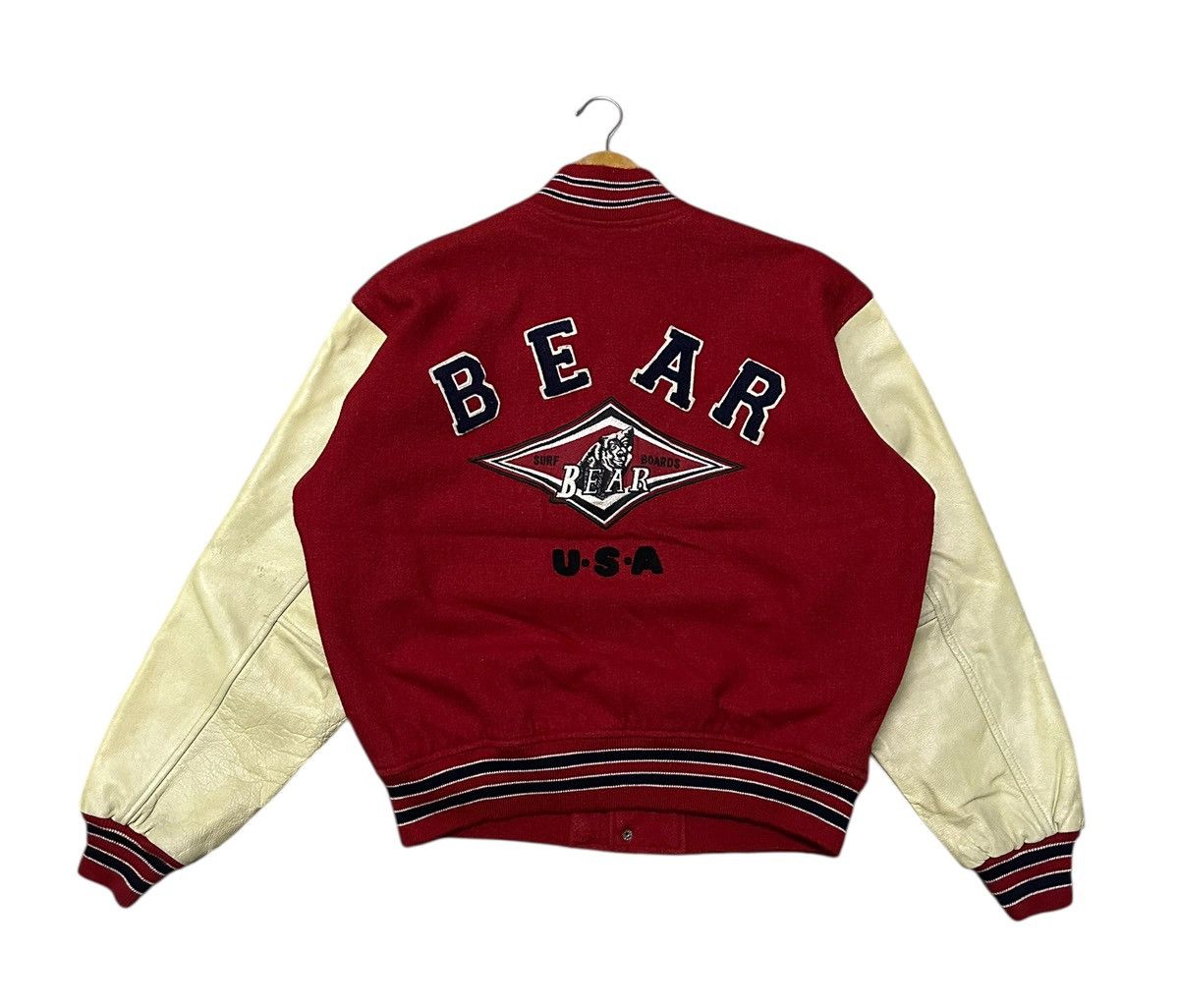 Golden Bear Vintage 90s Bear surf wool leather varsity jacket backhit Size US M / EU 48-50 / 2 - 1 Thumbnail