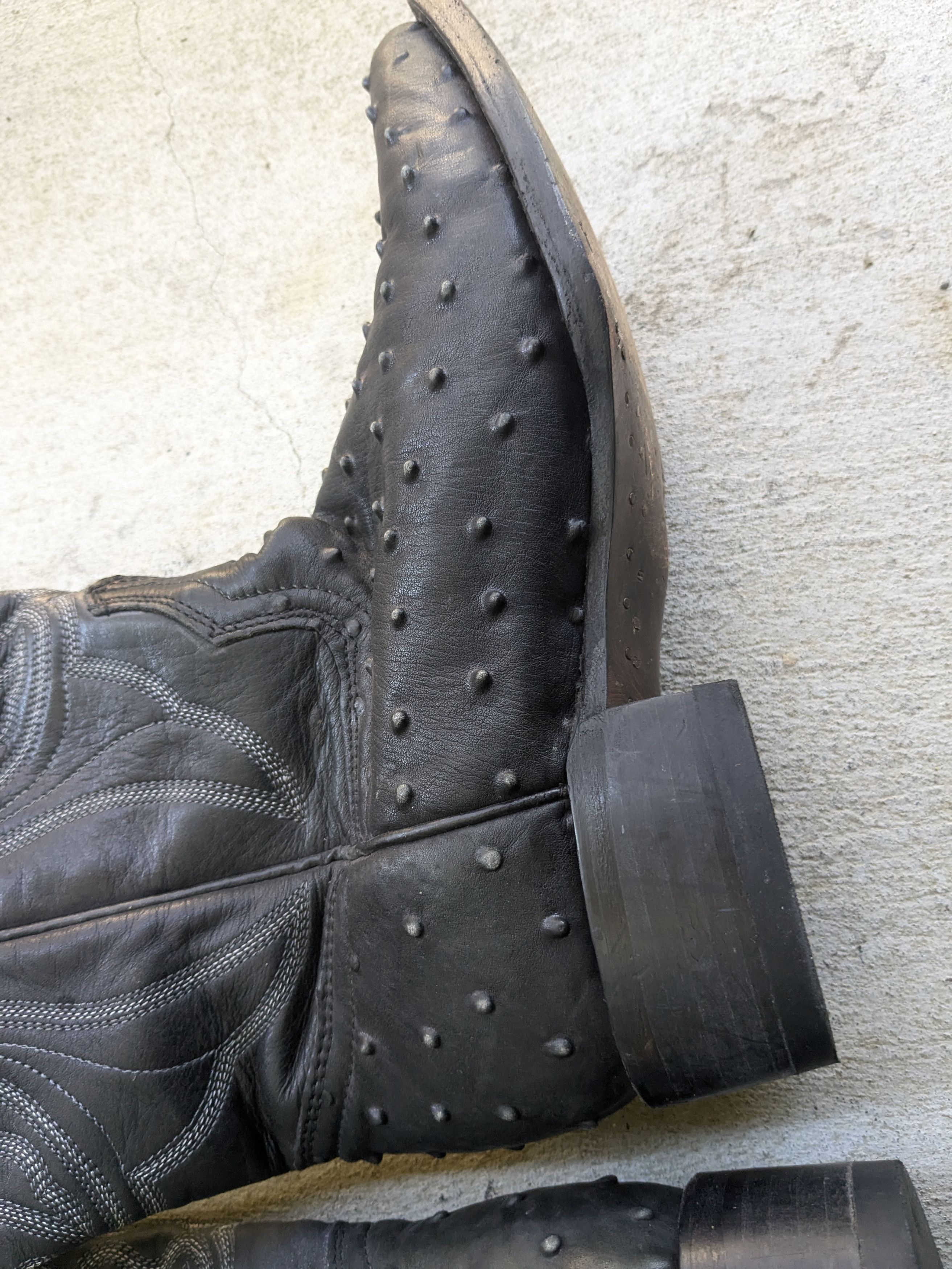 Genuine Leather × Vintage Vintage Cowboy Boots Ostrich Leather Black 7 Size US 7 / EU 40 - 12 Thumbnail