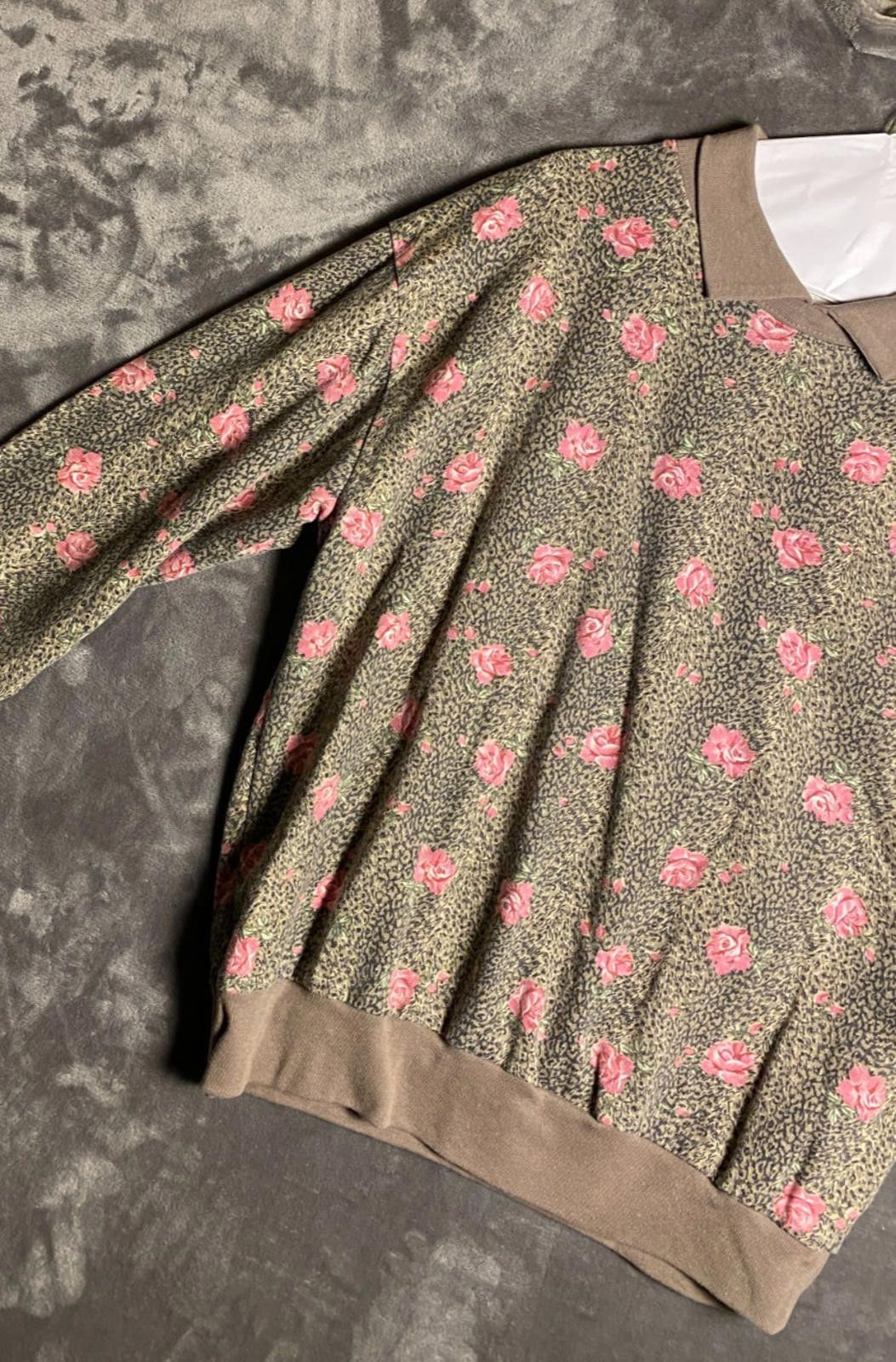 Haband 80s Haband For Her Collared Floral Brown SweatShirt Sz. L B6 Size L / US 10 / IT 46 - 4 Thumbnail