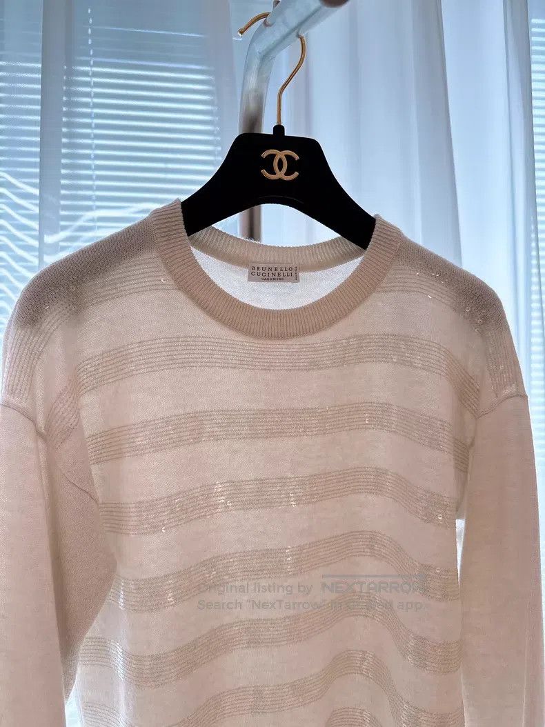 Brunello Cucinelli Brunello Cucinelli Striped Sequined Cashmere Knit Top Size S / US 4 / IT 40 - 2 Thumbnail