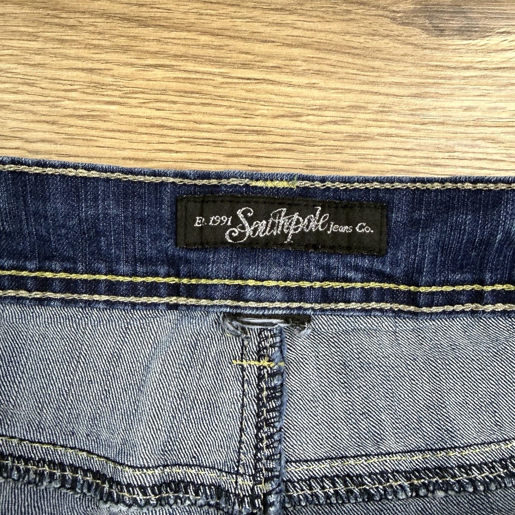 Southpole Southpole Women's Denim Cuffed Short Shorts Rhinestone Embroidered NO TAG Blue 14 Regular Inseam 2 in Low Rise 6.5-8.5 in Jeans Shorts Mens Womens? Size 36" / US 14 / IT 50 - 3 Thumbnail