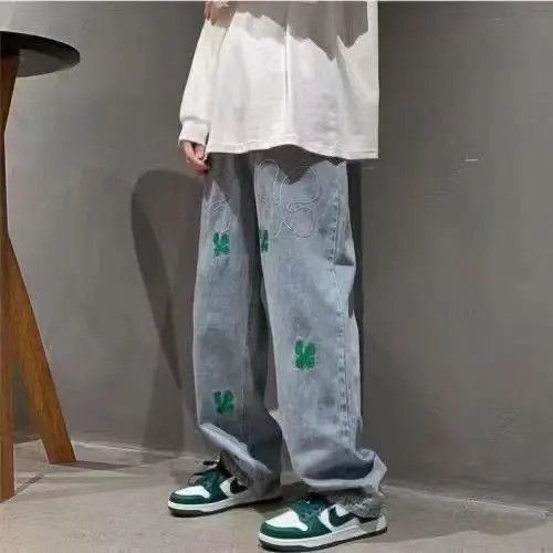 VIBE High street hip hop embroidered straight wide leg jeans Size US 33 - 3 Thumbnail