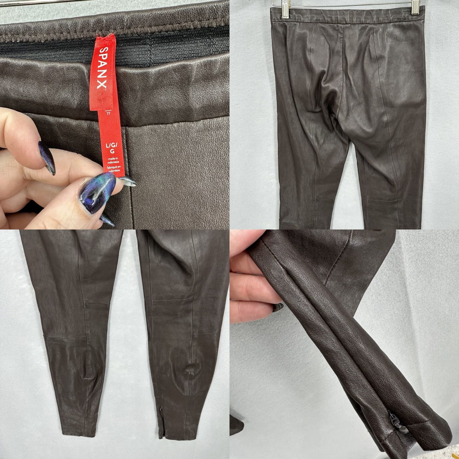 Spanx SPANX Moto Leggings Womens Large Brown Contour Tummy Slimming Faux Leather Nylon Polyester Spandex Size 36" / US 14 / IT 50 - 8 Thumbnail