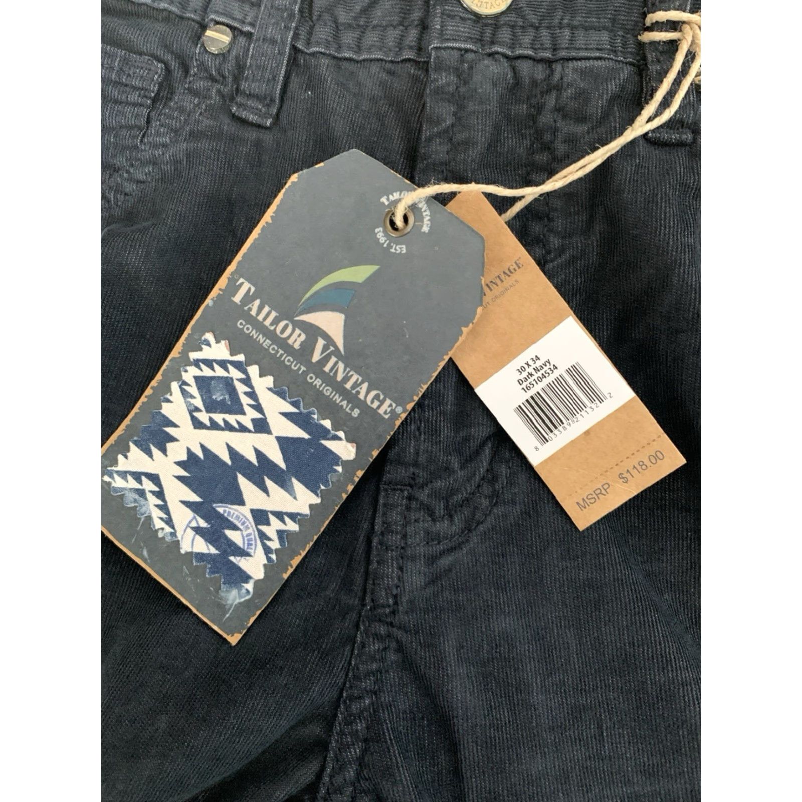 Vintage Tailor Vintage Pants Straight Navy Blue 30x34 Cotton Corduroy Men Regular Belt Loops 5-Pocket NWT Size US 30 / EU 46 - 6 Thumbnail