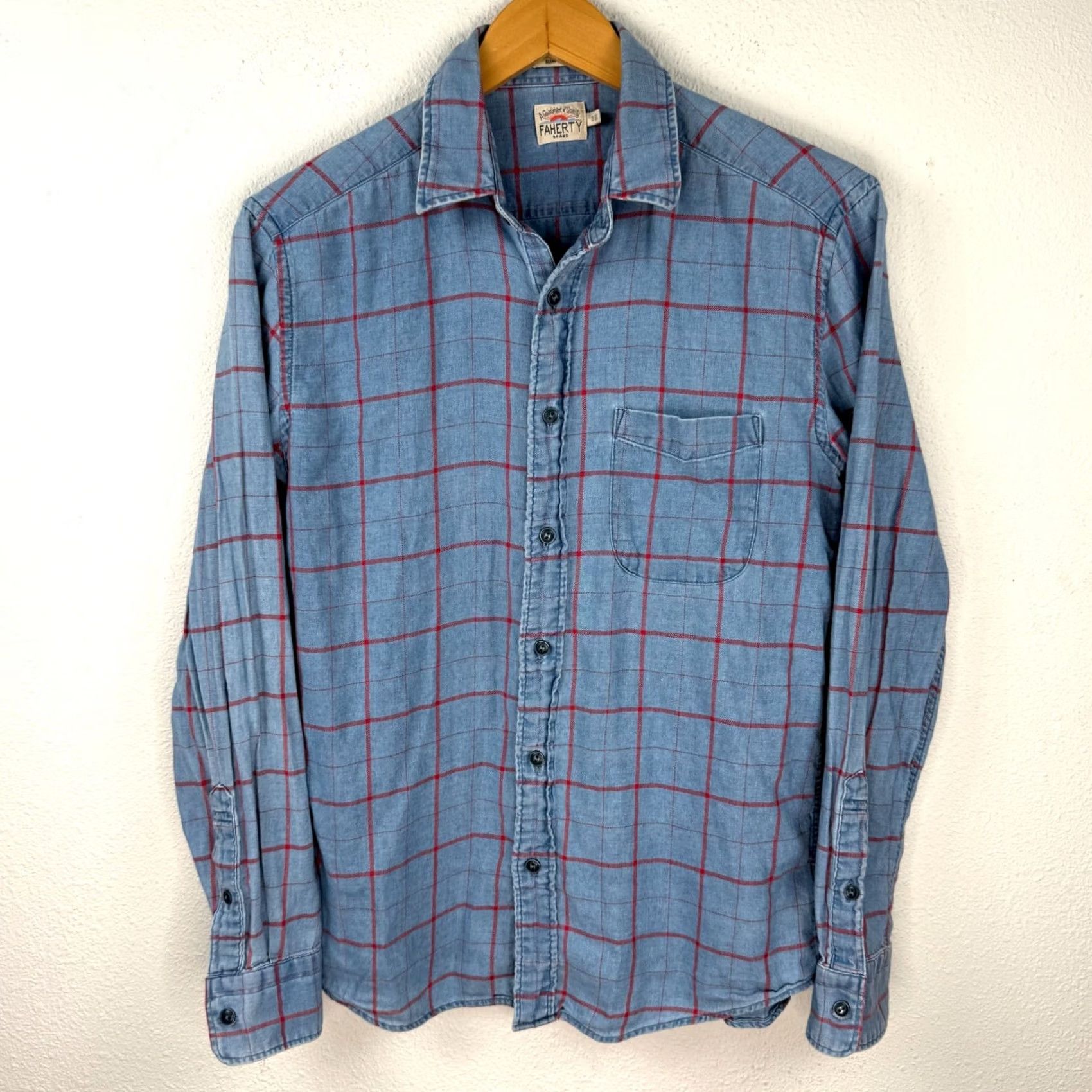 Faherty Faherty Shirt Indigo Dyed Plaid Lightweight Flannel Button Up Small Slim Fit Shirt Size US S / EU 44-46 / 1 - 2 Thumbnail