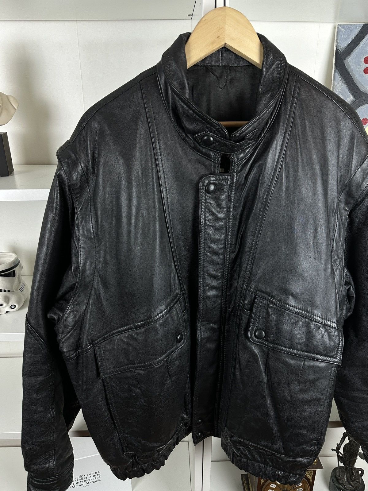 Other Vintage 90s leather boxy quality bomber jacket Size US L / EU 52-54 / 3 - 5 Thumbnail