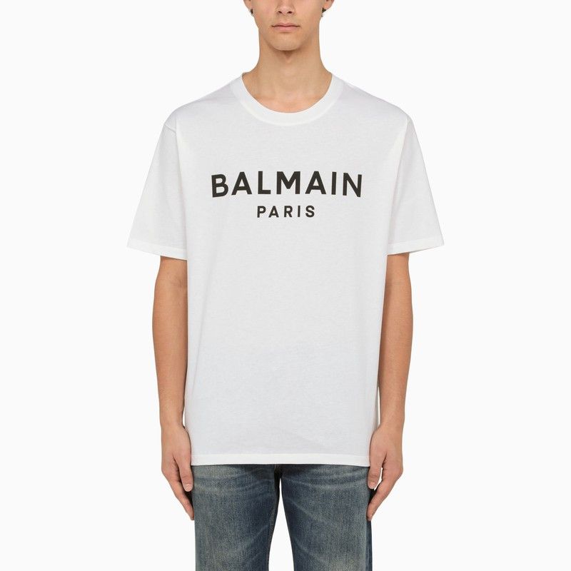 image of Balmain White Crew-Neck T-Shirt With Logo, Men's (Size Medium)