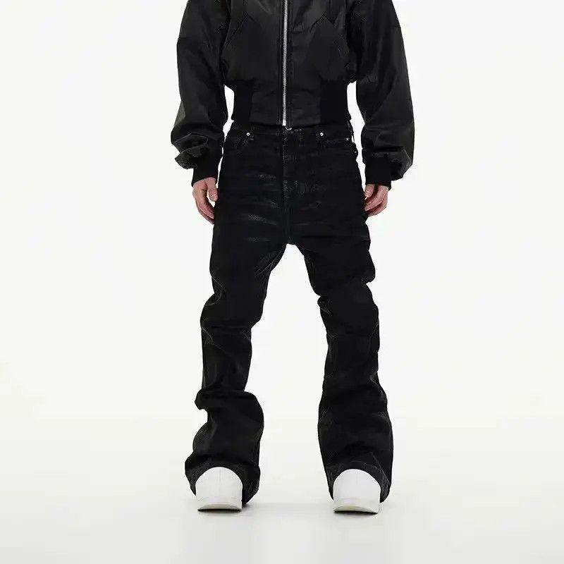 Japanese Brand Coated Brushed Waxed Y2K Micro Flare Jeans Black Size US 32 / EU 48 - 2 Thumbnail
