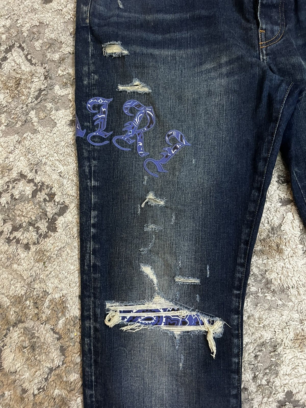 Amiri Amiri MX1 Dark Blue Denim Jeans Blue Bandana Patch – Size 38 Size US 38 / EU 54 - 2 Thumbnail