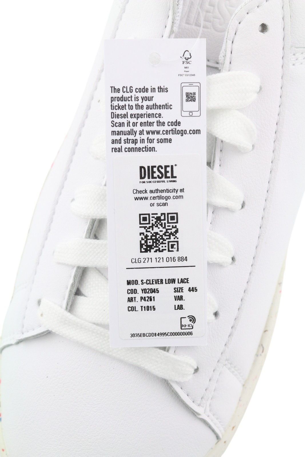 Diesel S-CLEVER LOW LACE EU44.5 White Leather 41519 Size US 11.5 / EU 44-45 - 10 Thumbnail