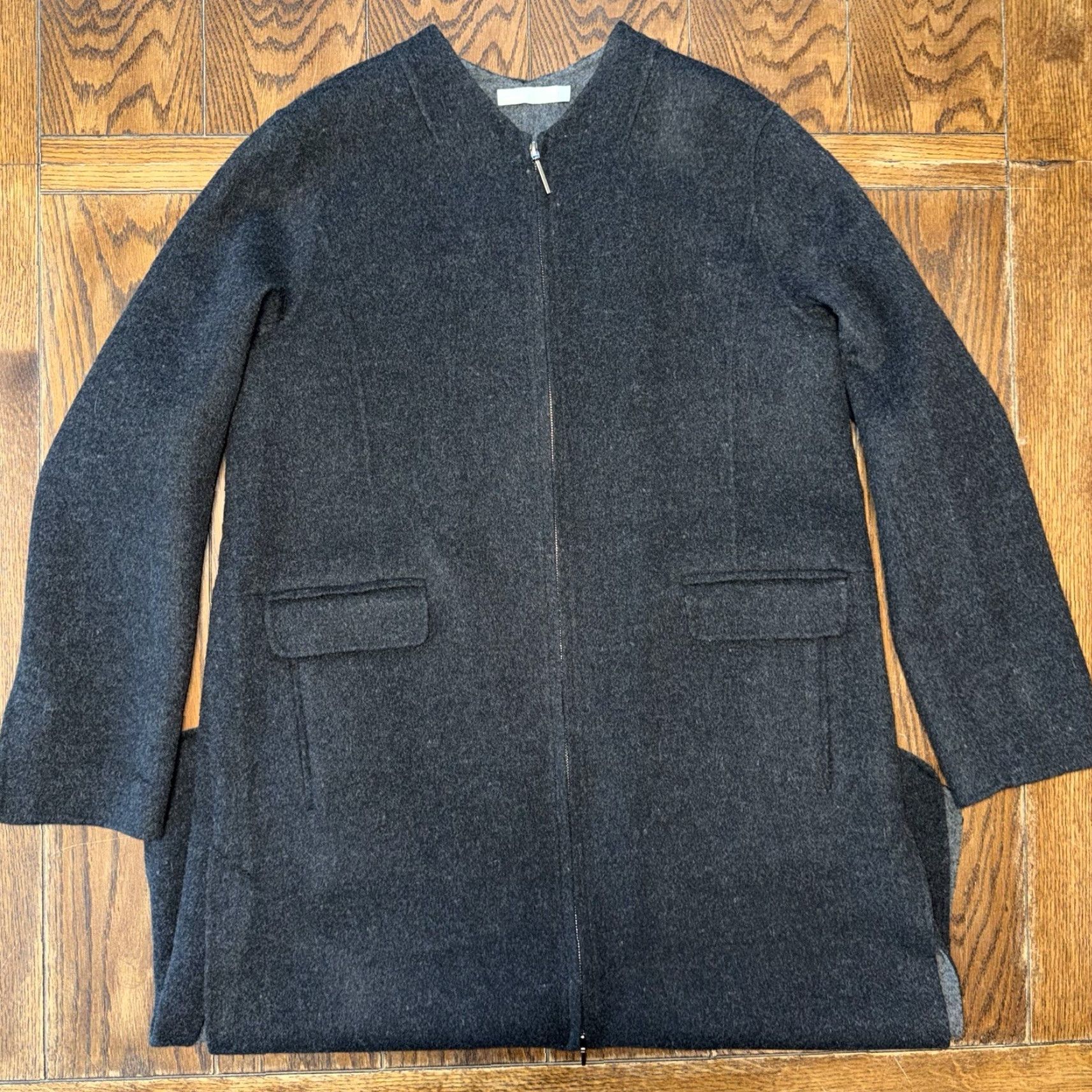 Vince Vince Wool Blend Long Coat Women L Black Full Zip Side Slits Wool Long Coat Ladies Regular Fit Size L / US 10 / IT 46 - 2 Thumbnail
