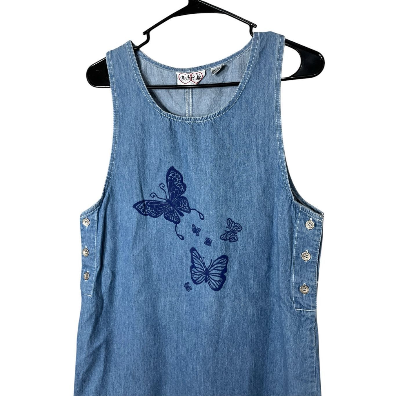Other Vintage Beth & Me Y2K Denim Butterfly Print Jumper Dress Siz Size M / US 6-8 / IT 42-44 - 2 Thumbnail