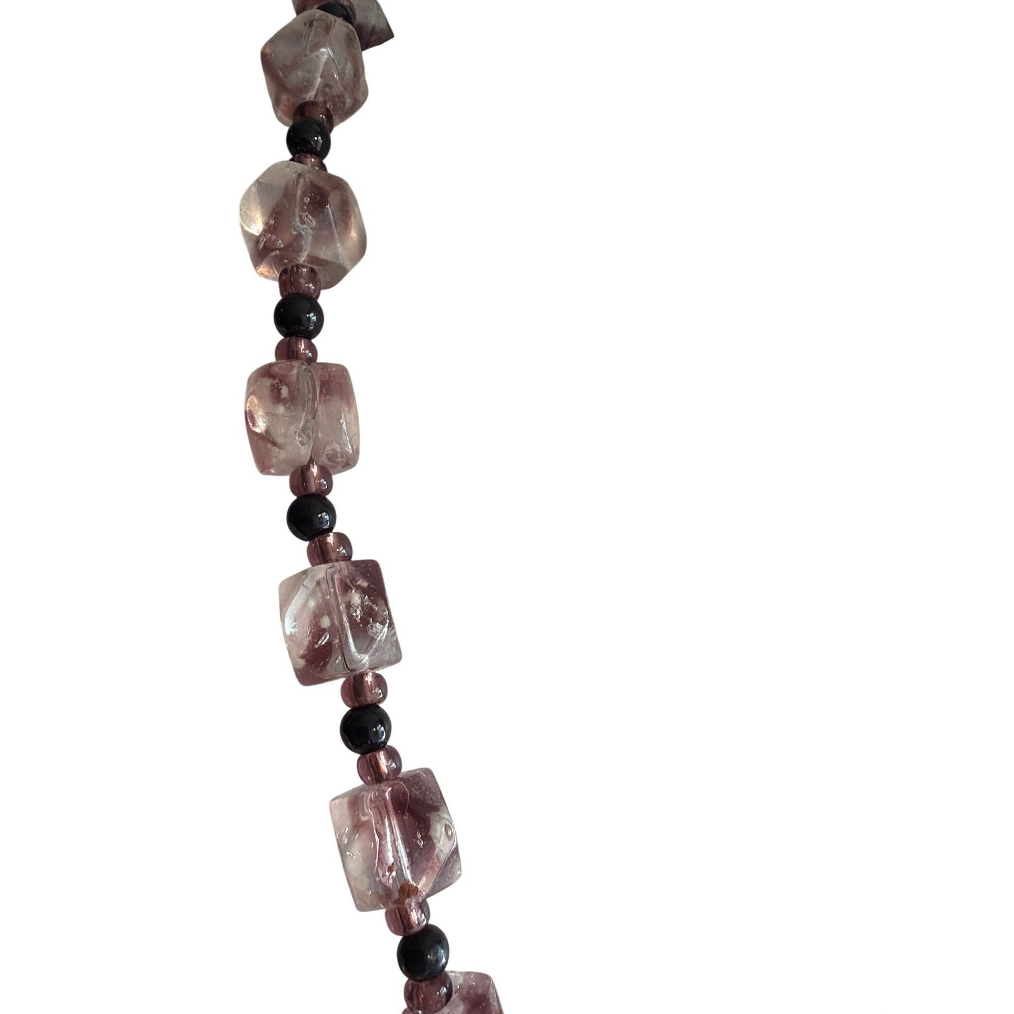 Other Vintage Glass Bead Necklace Clear Pink Black Cubed Silver To Size ONE SIZE - 3 Thumbnail