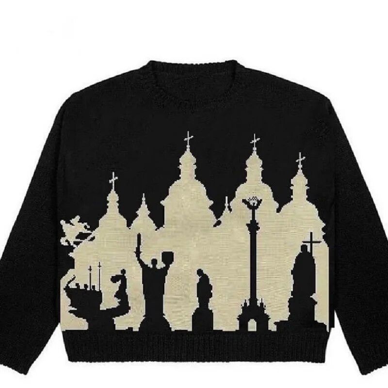 image of Art x Avant Garde Ukrainian Culture Attractions Sweater With Kyiv City in Black, Men's (Size Medium